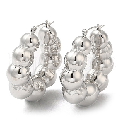 Non-Tarnish 304 Stainless Steel Round Beaded Hoop Earrings EJEW-Z022-04P-1