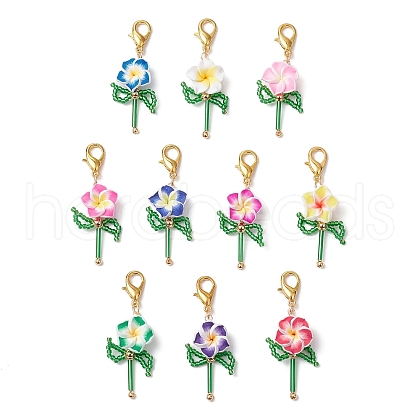Plumeria Polymer Clay & Glass Seed Beaded Pendant Decorations HJEW-MZ00220-1