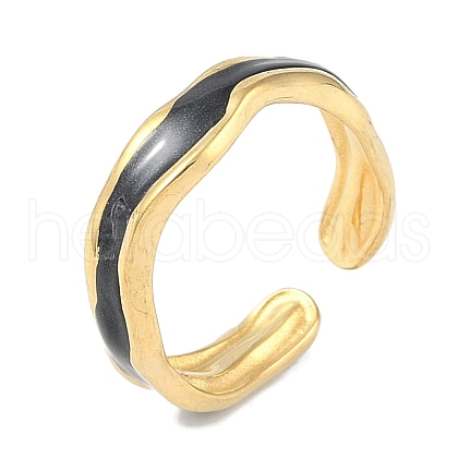 Ion Plating(IP) 304 Stainless Steel Enamel Cuff Finger Rings RJEW-L107-052G-02-1