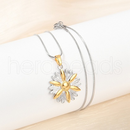 304 Stainless Steel Two Tone Pendant Necklaces for Women NJEW-S445-01A-GP-1