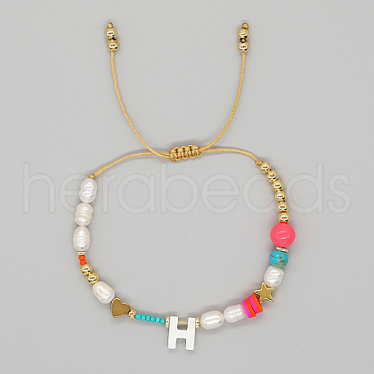 Mother's Day Jewellery Initial Letter Natural Pearl Braided Bead Bracelet LO8834-08-1