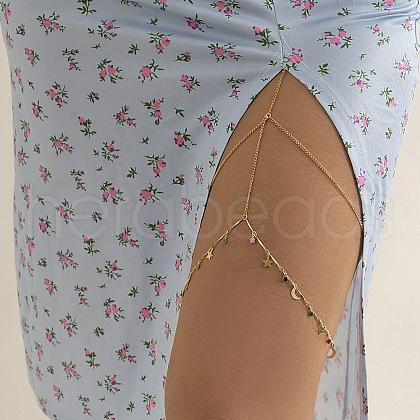 Iron & Alloy Colorful Enamel Double Layer Moon & Star Tassel Leg Chains for Women WG43C51-01-1