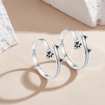 Cat Paw Print 925 Sterling Silver Enamel Cuff Rings FS-WG89A7D-02-1