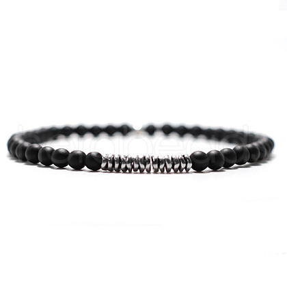 Natural Frosted Round Obsidian Beaded Bracxelets for Men OI5065-2-1