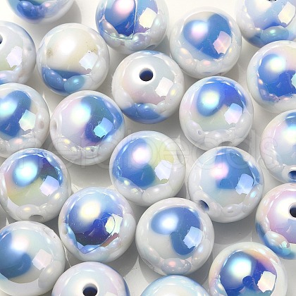 UV Plating Rainbow Iridescent Acrylic Beads OACR-F004-09G-1