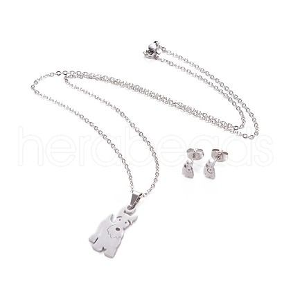 Tarnish Resistant 304 Stainless Steel Puppy Jewelry Sets SJEW-F208-06P-1
