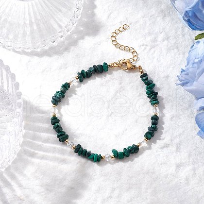 Natural Malachite Chip Beaded Bracelets for Women BJEW-JB11742-10-1
