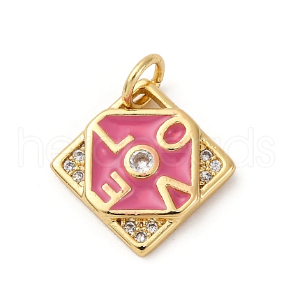 Brass Micro Pave Cubic Zirconia and Enamel Charms KK-Q098-04G-B-1