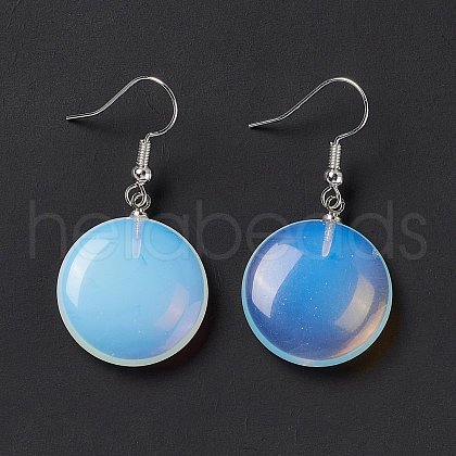 Opalite Flat Round Dangle Earrings EJEW-D188-03P-01-1