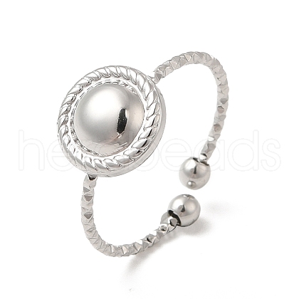 304 Stainless Steel Flat Round Open Cuff Ring for Women RJEW-E066-07P-1