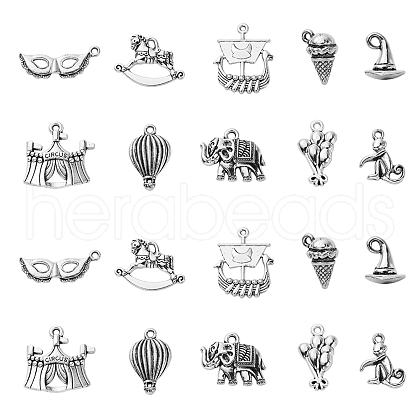 100Pcs 10 Style Tibetan Style Alloy Pendants TIBEP-CJ0001-83-1