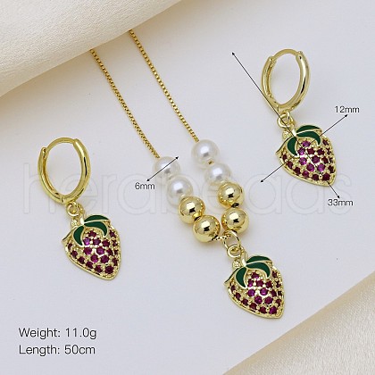 Brass Micro Pave Cubic Zirconia Pendant Necklaces & Hoop Earrings Sets FS-WGB514D-03-1