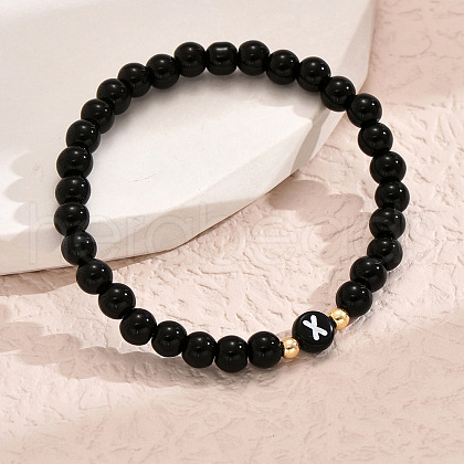 Alloy Resin Round Beaded Stretch Bracelets WG611D6-24-1