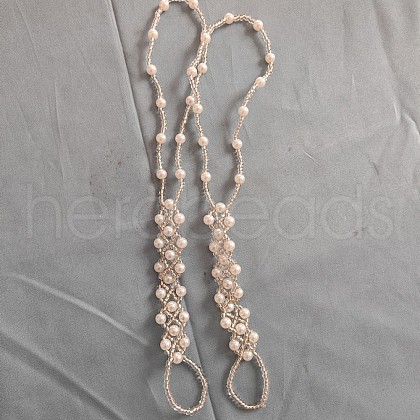 Rhombus Plastic Pearl with Glass Seed Beaded Stretch Toe Ring Anklets for Women FS-WGADC6C-01-1