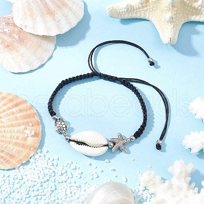 Natural Cowrie Shell Braided Bead Bracelets for Women BJEW-JB11765-01-1