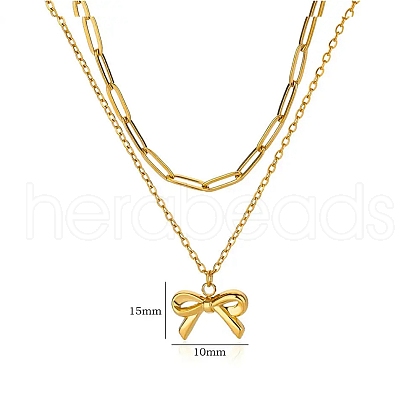 304 Stainless Steel Bowknot Pendant Necklaces NJEW-L182-001G-01-1