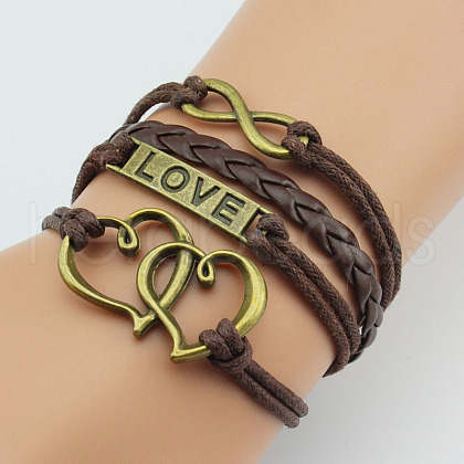 PU Leather & Hemp Cord Multi-strand Bracelets WG4AB3D-08-1