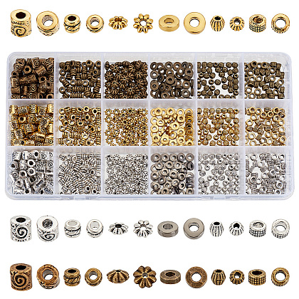   900Pcs 18 Styles Tibetan Style Alloy Spacer Beads Sets TIBEB-PH0005-12-1