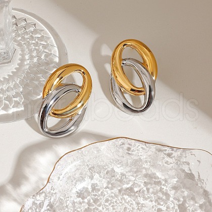 304 Stainless Steel Two Tone Stud Earrings EJEW-K310-02GP-1