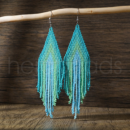 Bohemian Handmade Glass Seed Beads Tassel Dangle Earrings AE7424-6-1