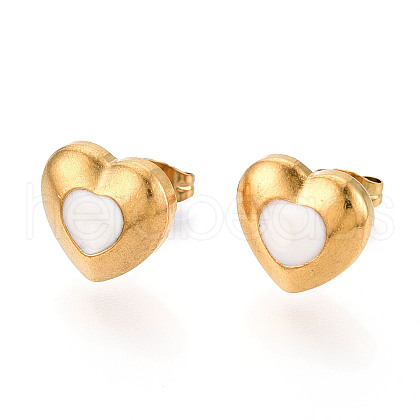 Heart 304 Stainless Steel Enamel Stud Earrings EJEW-T047-28G-A-1