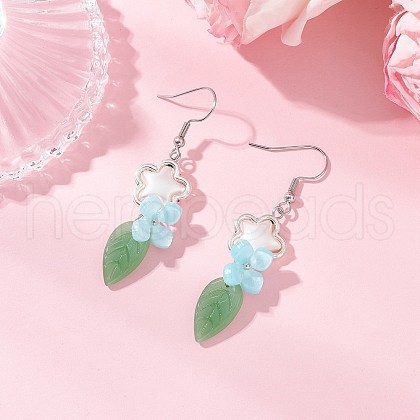 Flower 304 Stainless Steel Handmade Lampwork Dangle Earrings EJEW-JE06430-03-1