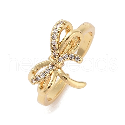 Bowknot Brass Micro Pave Clear Cubic Zirconia Open Cuff Rings RJEW-S417-01G-04-1