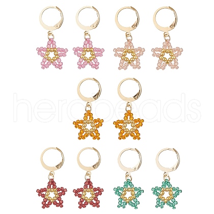 Star Glass Seed Braided Dangle Earrings EJEW-MZ00105-1