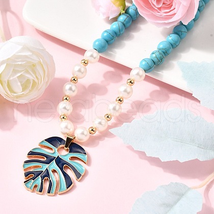Leaf Alloy Enamel Pendant Necklaces for Women NJEW-JN05349-02-1