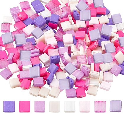 SUNNYCLUE 320Pcs 8 Colors 2-Hole Opaque Glass Seed Beads SEED-SC0001-15A-1