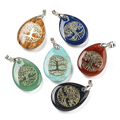 Mixed Gemstone Teardrop Pendants G-Q175-01-1