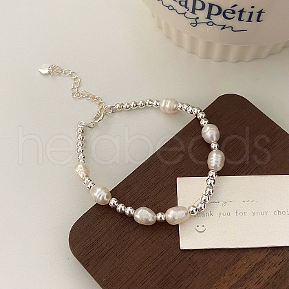 Brass Round Beaded with Natural Freshwater Pearl Beaded Bracelets FS-WG8F9C5-02-1