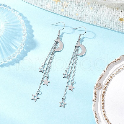 304 Stainless Steel Tassel Dangle Earrings for Women EJEW-JE06399-02-1