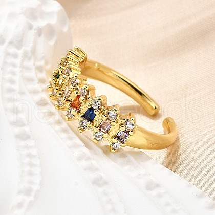 Brass Micro Pave Cubic Zirconia Cuff Rings for Women RJEW-H247-04G-1