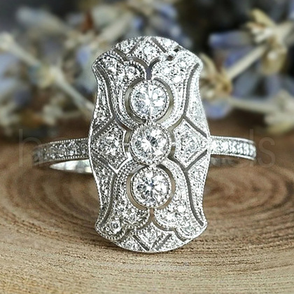 Retro Brass & Cubic Zirconia Finger Rings FS-WGF6FC6-05-1