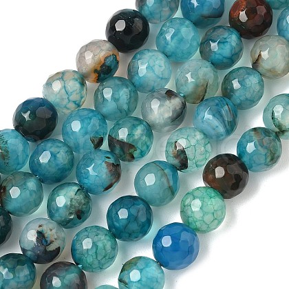 Dyed Natural Agate Faceted Round Beads Strands G-E320E-8mm-15-1