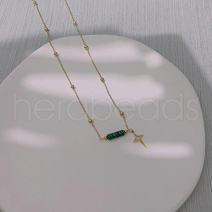 Synthetic Malachite & Stainless Steel Star Pendant Ball Chain Necklaces for Women YH4149-4-1