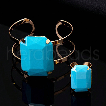 Rectangle Alloy & Acrylic Cuff Bangle & Cuff Rings Sets FS-WG08A36-07-1