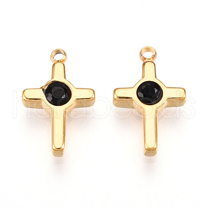Ion Plating(IP) 304 Stainless Steel Micro Pave Cubic Zirconia Charms STAS-N110-01A-G-1