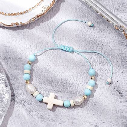 Nylon Thread Braided Bead Bracelets for Women BJEW-JB11357-1