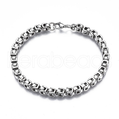 Non-Tarnish 201 Stainless Steel Byzantine Chain Bracelets BJEW-S057-84-1