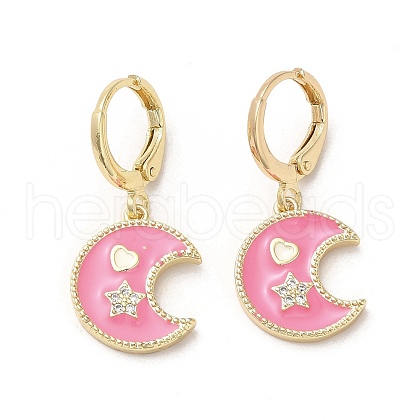 Moon & Star Real 18K Gold Plated Brass Dangle Leverback Earrings EJEW-L268-029G-02-1