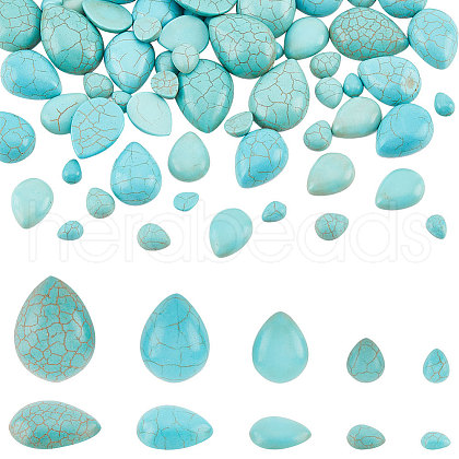   100Pcs 5 Styles Craft Findings Dyed Synthetic Turquoise Gemstone Flat Back Teardrop Cabochons TURQ-PH0001-06-1