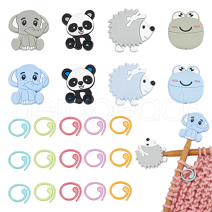 WADORN Hedgehog Panda Elephant Frog Silicone Knitting Needle Point Protectors DIY-WR0004-12-1