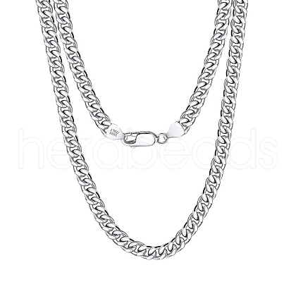 925 Sterling Silver Cuban Link Chain Necklace NJEW-I124-001-A-1