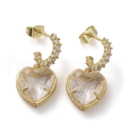 Cubic Zirconia Heart Dangle Stud Earrings EJEW-H308-09G-04-1