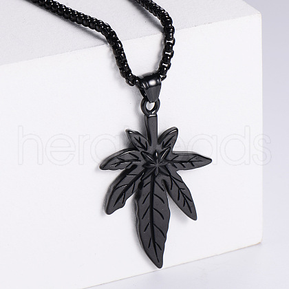 Retro Creative Stainless Steel Maple Leaf with Flower Pendant Punk Hip-hop Necklaces TT3149-2-1