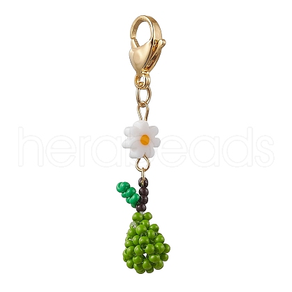 Glass Seed Beaded Fruits Pendant Decorations HJEW-MZ00153-1
