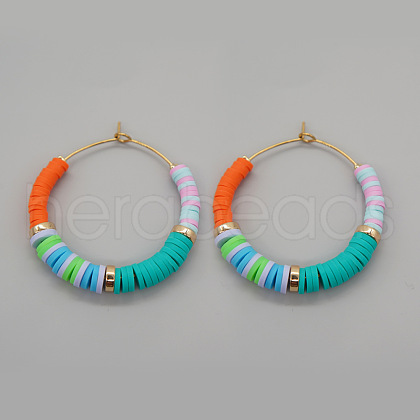 Bohemian Style Handmade Polymer Clay Heishi Beads Hoop Earrings for Girlfriend VY5399-4-1