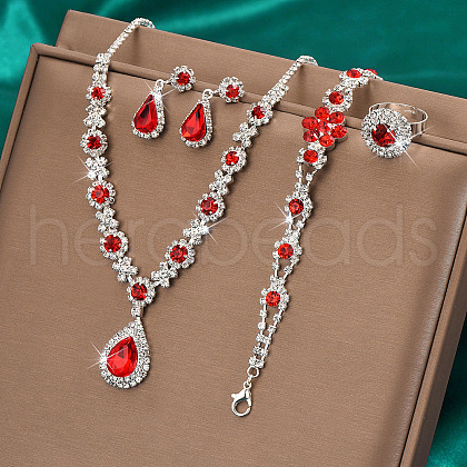 Fashionable Brass Rhinestone Bracelets & Earrings & Necklaces & Rings Sets FS-WG0E119-02-1